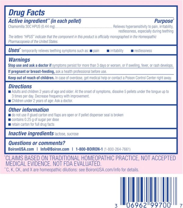 Boiron Chamomilla 30C Homeopathic Medicine for Teething Relief, Pain, Irritability, and Restlessness - 3 Count (240 Pellets) - Image 7
