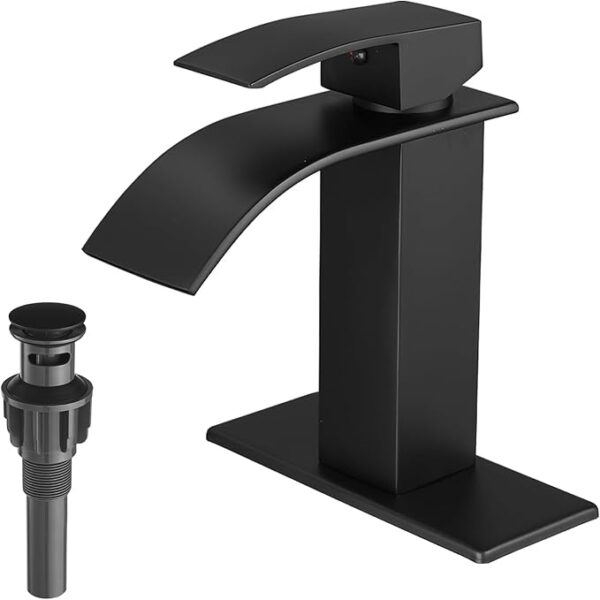 VOTON Black Bathroom Faucets Modern Waterfall Bathroom Sink Faucet Matte Black Single Handle Bathroom Faucet