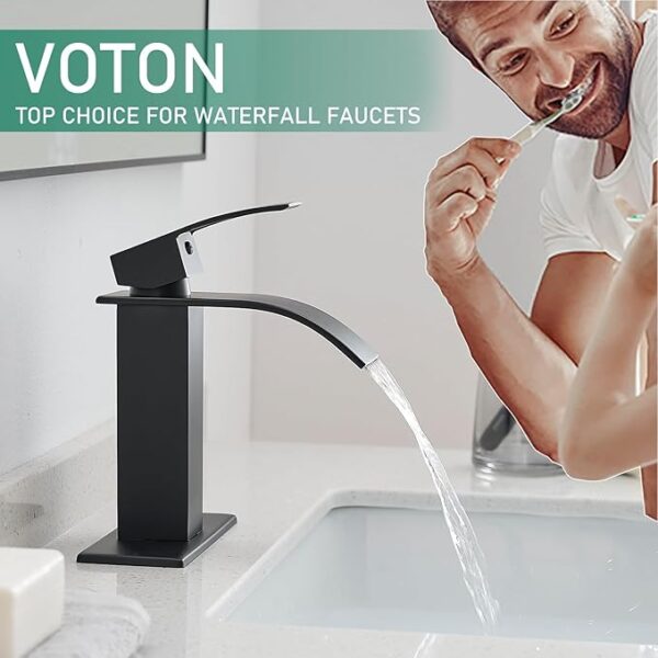 VOTON Black Bathroom Faucets Modern Waterfall Bathroom Sink Faucet Matte Black Single Handle Bathroom Faucet - Image 5