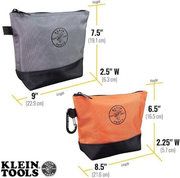 Klein Tools 55470 Utility Bag, Stand-Up Zipper Tool Bags, Tough 1680d Ballistic Weave, Reinforced Bottoms, Orange/Black, Gray/Black, 2-Pack - Image 9
