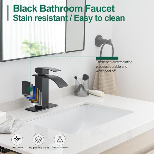 VOTON Black Bathroom Faucets Modern Waterfall Bathroom Sink Faucet Matte Black Single Handle Bathroom Faucet - Image 3