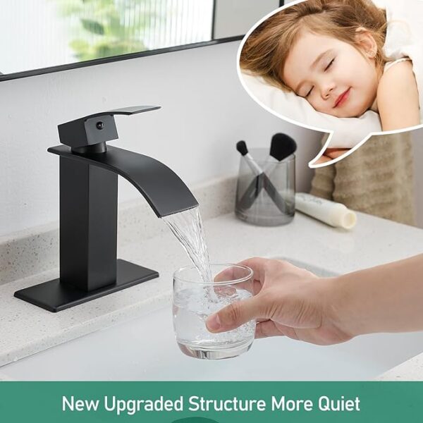 VOTON Black Bathroom Faucets Modern Waterfall Bathroom Sink Faucet Matte Black Single Handle Bathroom Faucet - Image 4