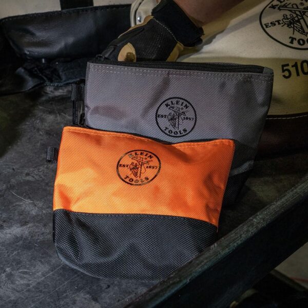Klein Tools 55470 Utility Bag, Stand-Up Zipper Tool Bags, Tough 1680d Ballistic Weave, Reinforced Bottoms, Orange/Black, Gray/Black, 2-Pack - Image 2