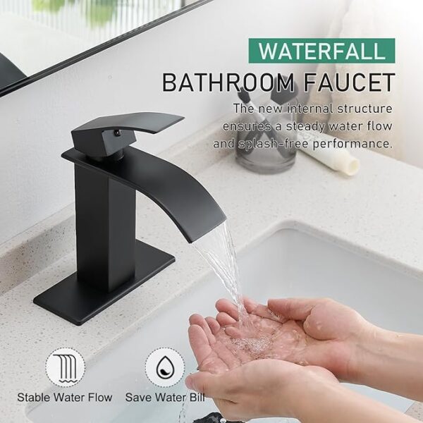 VOTON Black Bathroom Faucets Modern Waterfall Bathroom Sink Faucet Matte Black Single Handle Bathroom Faucet - Image 6