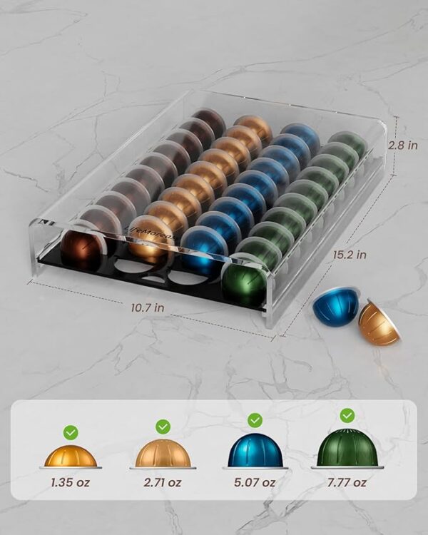 DecoBros Vertuo Pod Holder VertuoLine Drawer Storage for Nespresso Coffee Capsules, Crystal Tempered Glass - Image 5