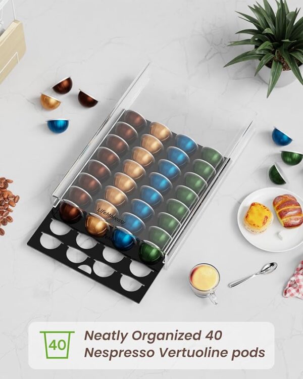 DecoBros Vertuo Pod Holder VertuoLine Drawer Storage for Nespresso Coffee Capsules, Crystal Tempered Glass - Image 4