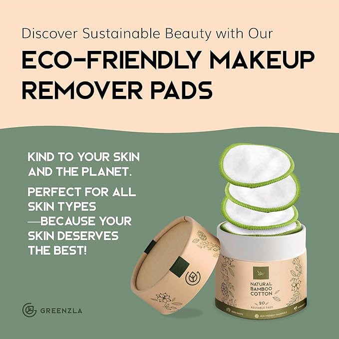 Greenzla Reusable Makeup Remover Pads (20 Pack) With Washable Laundry Bag And Round Box for Storage - Image 2