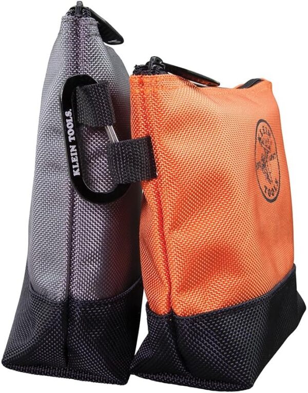 Klein Tools 55470 Utility Bag, Stand-Up Zipper Tool Bags, Tough 1680d Ballistic Weave, Reinforced Bottoms, Orange/Black, Gray/Black, 2-Pack - Image 7