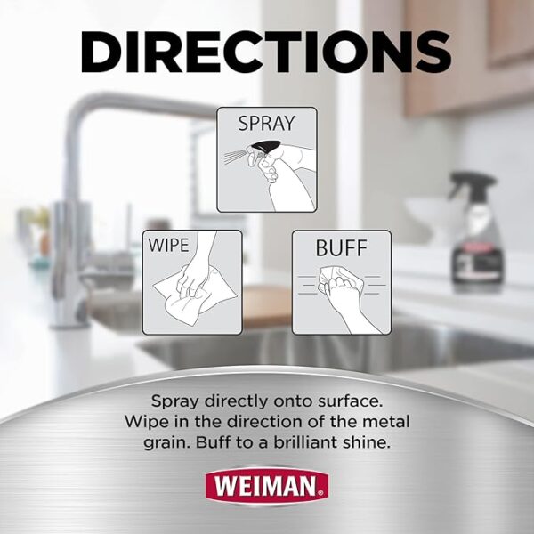 Weiman Stainless Steel Cleaner and Polish - Protects Appliances from Fingerprints, Leaves a Streak-Free Shine for Refrigerator, Dishwasher, Oven, Grill, 2 Pack With Microfiber Cloth - Image 4