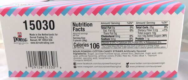 Sour Power Candy Straws, Cotton Candy, 1.75 oz (Pack of 24) - Image 2