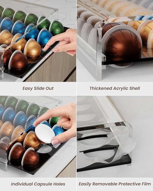 DecoBros Vertuo Pod Holder VertuoLine Drawer Storage for Nespresso Coffee Capsules, Crystal Tempered Glass - Image 2