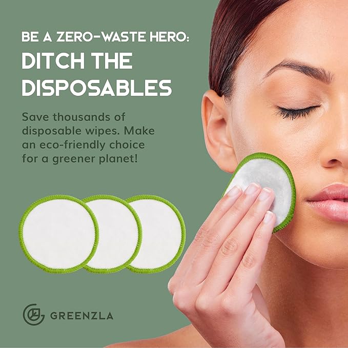 Greenzla Reusable Makeup Remover Pads (20 Pack) With Washable Laundry Bag And Round Box for Storage - Image 6