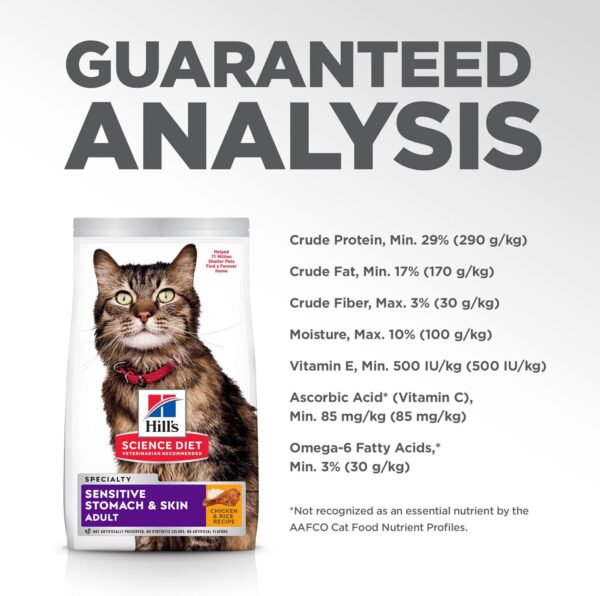 Hill's Science Diet Sensitive Stomach & Skin, Adult 1-6, Stomach & Skin Sensitivity Support, Dry Cat Food, Chicken & Rice, 7 lb Bag - Image 2